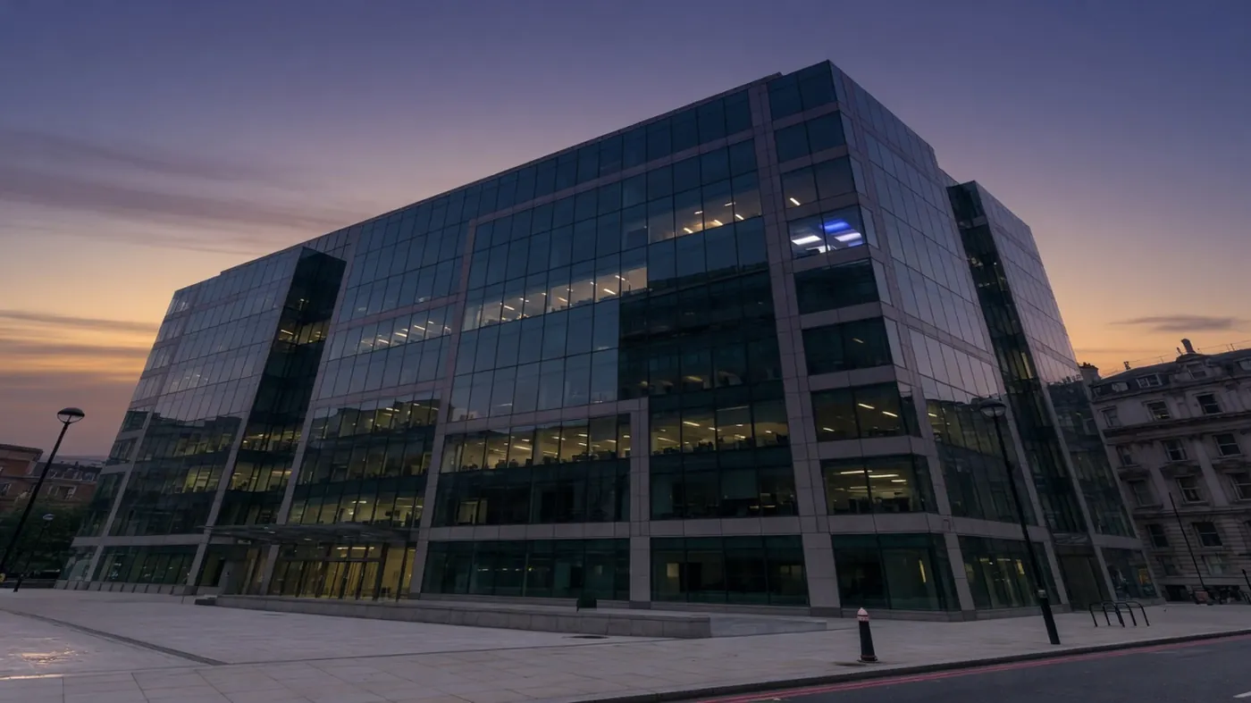 A commercial office building in the City at first light