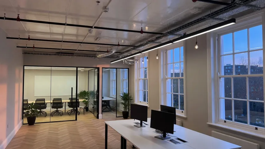 Finished Cat B office fit-out with exposed services and sprinklers